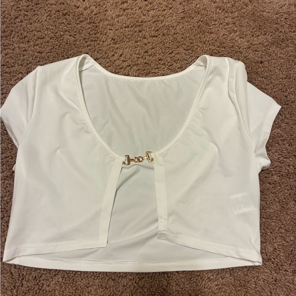 SHEIN White Crop Top with Gold Clasp